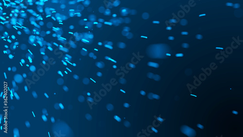 Flying sparks. Blue sparks. Blurred bright light. 3D rendering