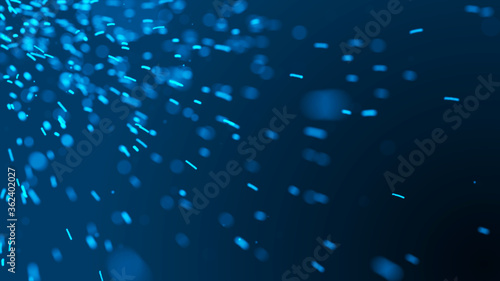 Flying sparks. Blue sparks. Blurred bright light. 3D rendering
