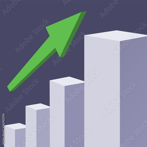 Graphic chart of financial growth and progress with an arrow. Vector illustration on the theme of business and success.