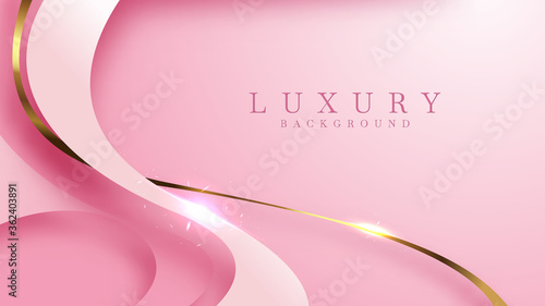 Luxury golden line background pink and purple shades in 3d abstract style. Illustration from vector about modern template deluxe design.