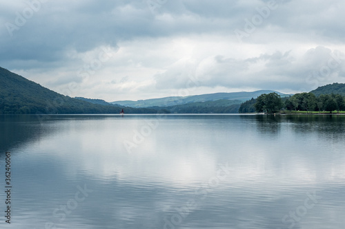 View of Coniston Water on a grey Cloudy summers day