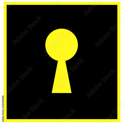 Vector icon keyhole illustration. Yellow key hole with black background.