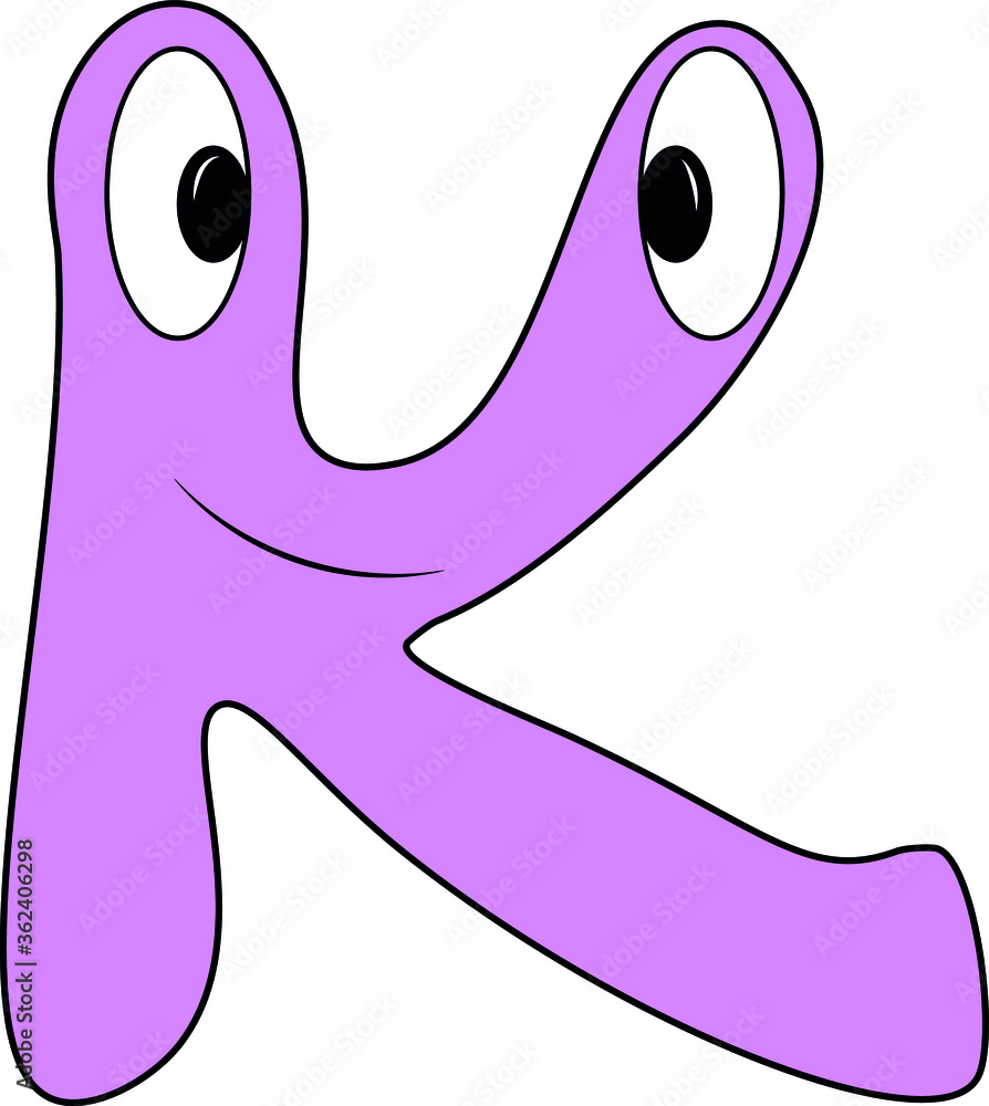 Funny children's colorful bright alphabet. The Letter K. Funny round surprised eyes. A friendly image. Joking friends of the letter.