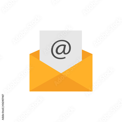 Yellow email flat icon isolated on white background. Vector illustration.
