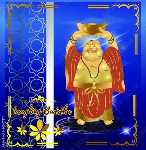 vector illustration for Laughing Buddha with shiny star night background