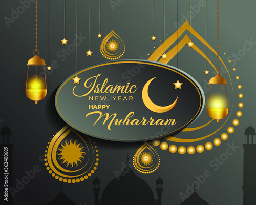 festive concept background for Islamic festival-Islamic new year, new Hijari year- happy muharram vector illustration 