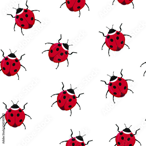 Seamless insect pattern. Colorful ladybugs.  For paper, cover, fabric, gift wrapping, wall art, interior decor. Vector
