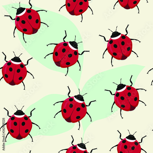 Seamless insect pattern. Colorful ladybugs. For paper, cover, fabric, gift wrapping, wall art, interior decor. Vector