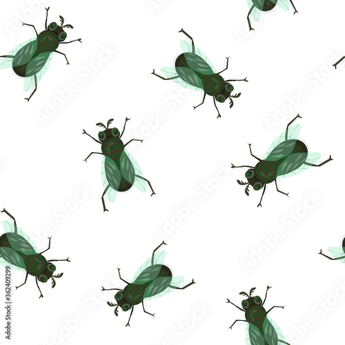 Seamless insect pattern. Lots of flies.  For paper, cover, fabric, gift wrapping, wall art, interior decor. Vector © Ольга Дубровина