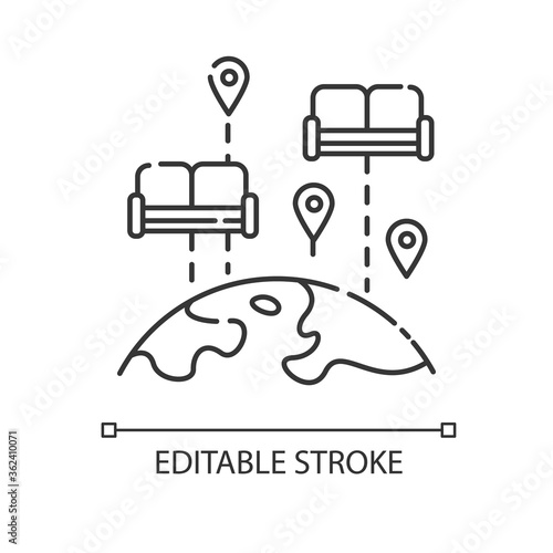 Couchsurfing pixel perfect linear icon. Budget tourism thin line customizable illustration. Contour symbol. Accommodation, hospitality exchange. Vector isolated outline drawing. Editable stroke