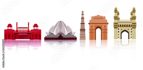 vector illustration for Indian famous historical buildings set 