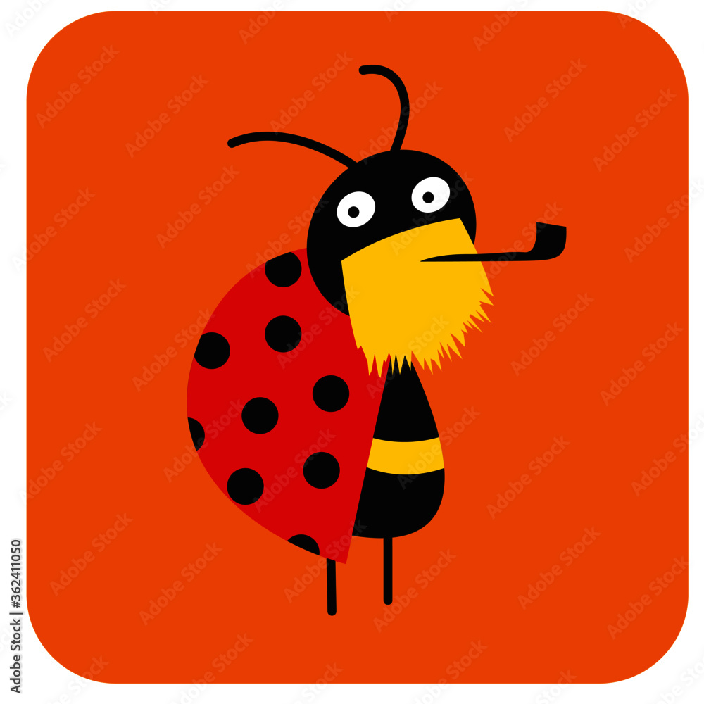 Naklejka premium life of insects. calm beetle with a yellow beard and a smoking pipe. vector drawing for Illustration.