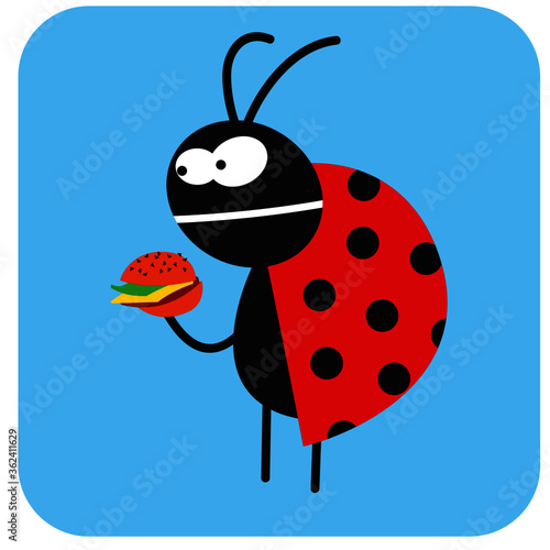 life of insects. the beetle is going to eat tasteless fast food. vector drawing for Illustration.
