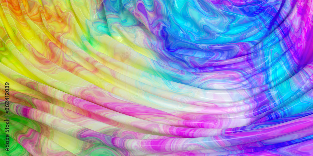Wave colorful painting pattern with fabric background, 3d rendering.