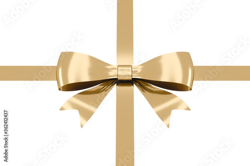 Golden bow-knot with white background, 3d rendering.