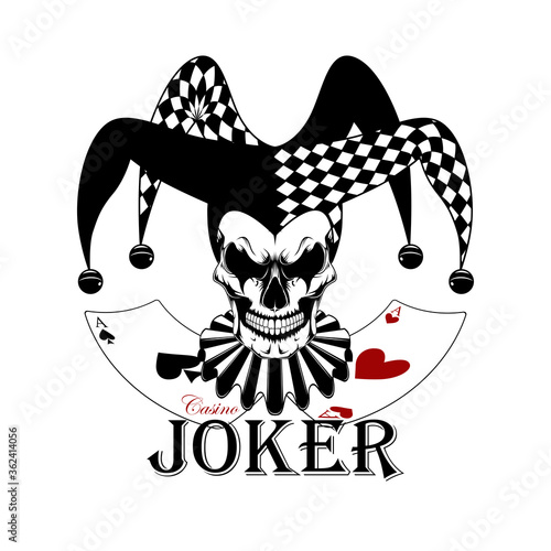 Vector black and white image of a joker skull.