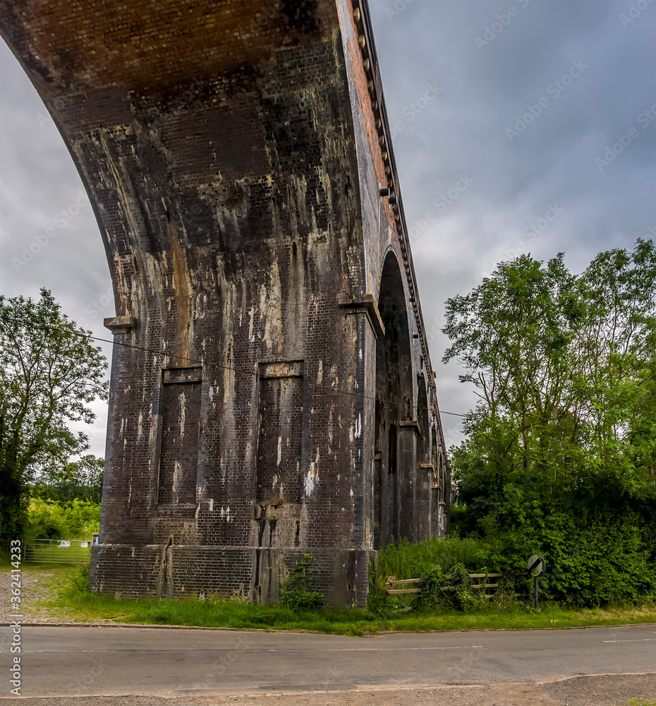 A view underneath the western end of the Harringworth railway viaduct, the longest masonry viaduct in the UK