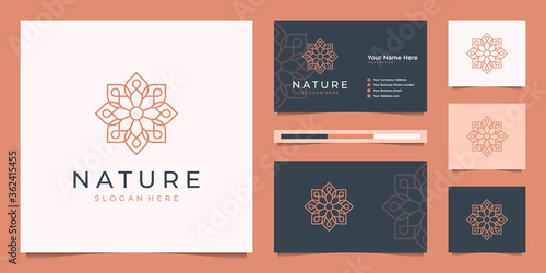 Elegant flower logo design line art. Can be used for beauty salons, decorations, boutiques, spas, yoga, cosmetic and skin care products. premium business card vector