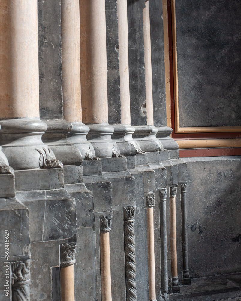 pillars in a church with light and shadow