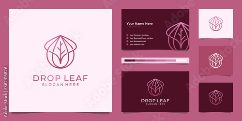minimalist elegant water and leaf drops line art. Premium logo design and business cards.