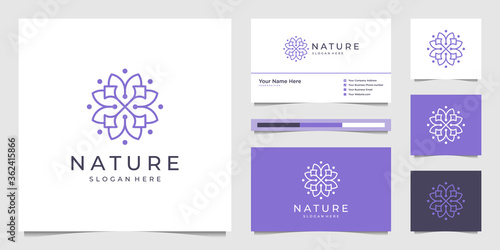 Elegant flower logo design line art. Can be used for beauty salons, decorations, boutiques, spas, yoga, cosmetic and skin care products. premium business card vector