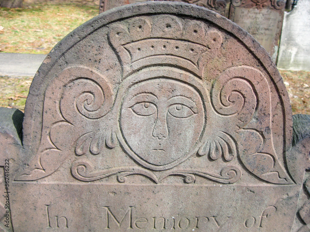 Unique face on 18th century gravestone in Springfield, Massachusetts