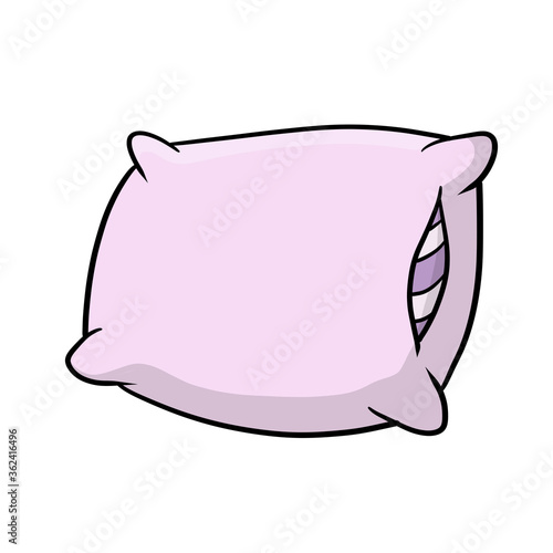 Pillow. Large and small object. Cartoon flat illustration. Soft colored pink cushion. Element of bedroom and bed for sleep