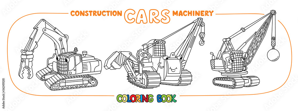 Funny constuction small cars set. Coloring book