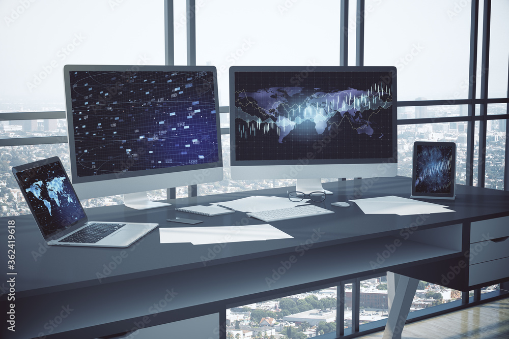 Fototapeta premium Computers screen with forex chart on desktop.