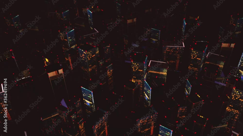 3D City Background Loop im Nebel bei Nacht