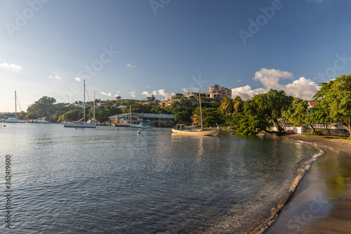 Saint Vincent and the Grenadines, boats on mooring in Blue Lagoon