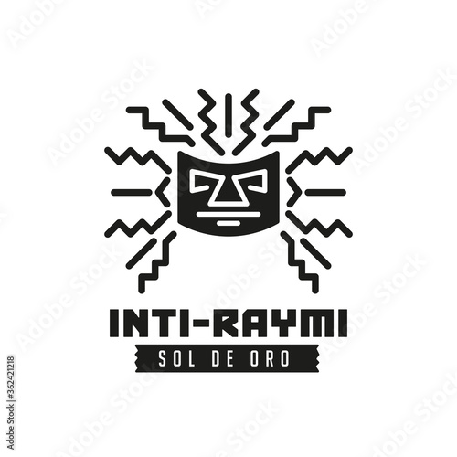 Golden mask. Gold Sun. Inti Raymi Ecuador Peru emblematic symbol of an ancestral and cultural celebration of the Andean peoples for the winter solstice.