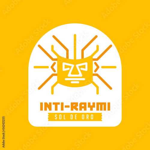 Golden mask. Gold Sun. Inti Raymi Ecuador Peru emblematic symbol of an ancestral and cultural celebration of the Andean peoples for the winter solstice.