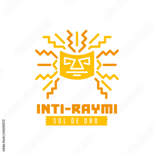 Golden mask. Gold Sun. Inti Raymi Ecuador Peru emblematic symbol of an ancestral and cultural celebration of the Andean peoples for the winter solstice.