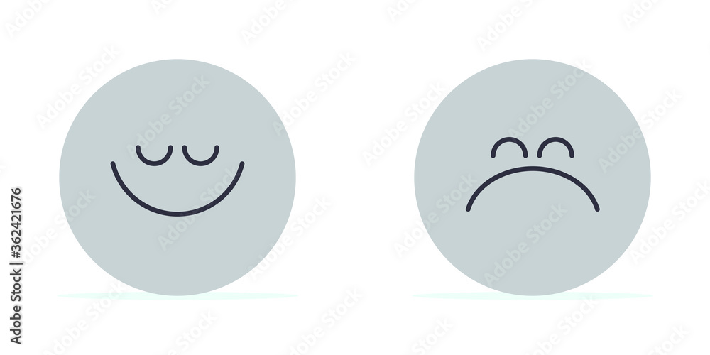 Conjunto de emoticones, cara feliz y triste. Ilustración plana vector  estilo dibujos animados Stock Illustration | Adobe Stock