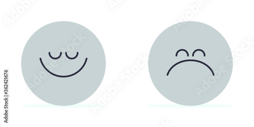 Conjunto de emoticones,  cara feliz y triste. Ilustración plana vector estilo dibujos animados  photo