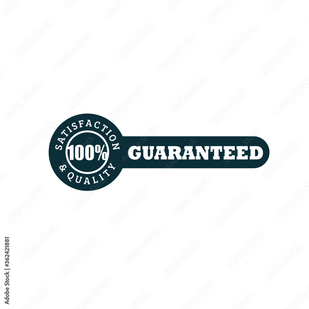 100% satisfaction and quality guaranteed label in circle frame with bold letter vector illustration isolated on white background
