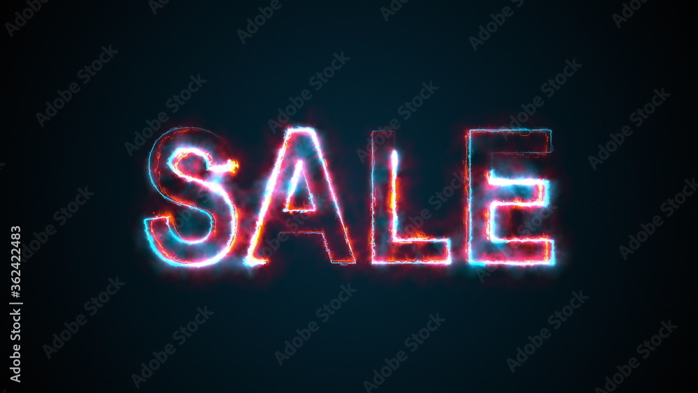 The word SALE, computer generated. Burning inscription. Capital letters. 3d rendering of colorful business background. The word SALE, computer generated. Burning inscription. Capital letters. 3d rendering of colorful business background.