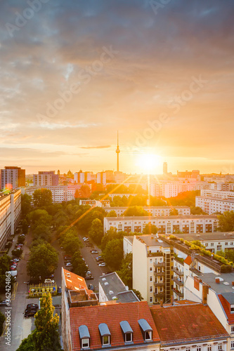 Beautiful sunset over Berlin skyline  Berlin  Germany
