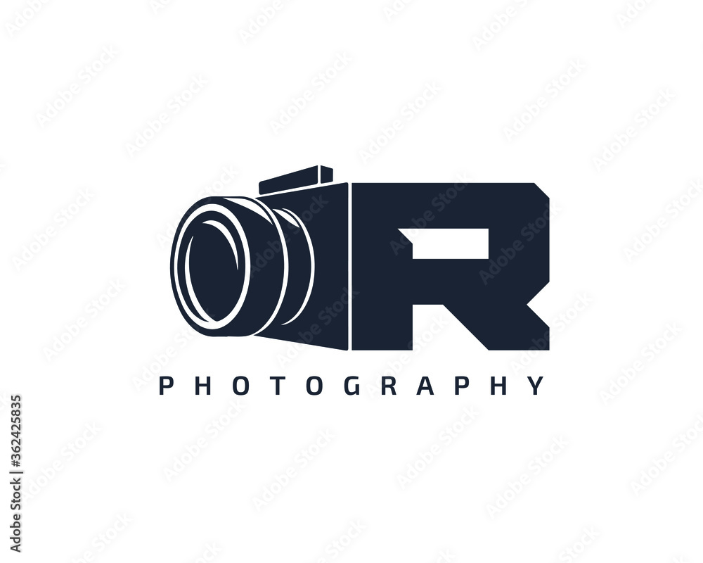 Initial Letter R Camera photography filmmaker logo design Stock Vector