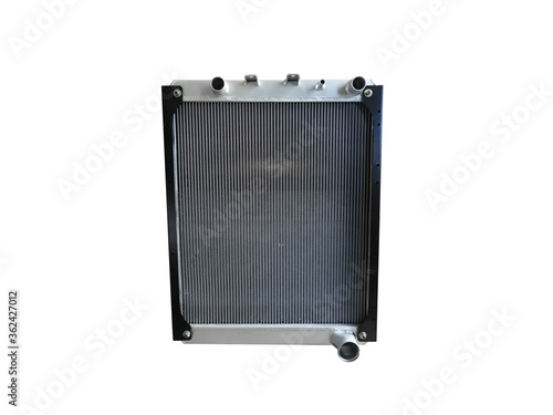 New aluminum car radiator car cooling system on an isolated white background. Spare parts.