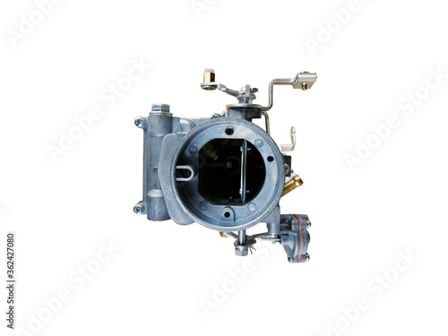 New car carburetor on an isolated white background. Spare parts.