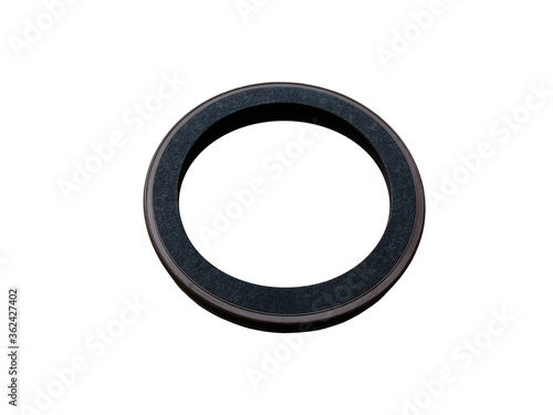 New car crankshaft oil seal on an isolated white background. Spare parts.