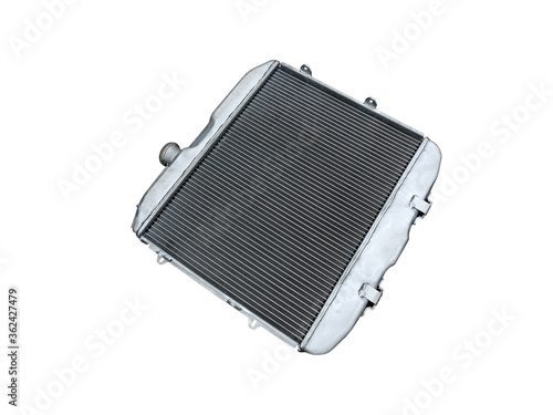 New aluminum car radiator car cooling system on an isolated white background. Spare parts.