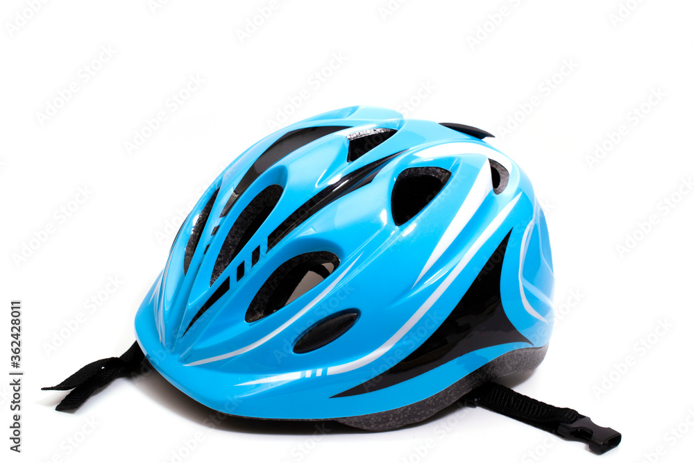 blue with black children's safety helmet. close-up. blue with black children's safety helmet. close-up.