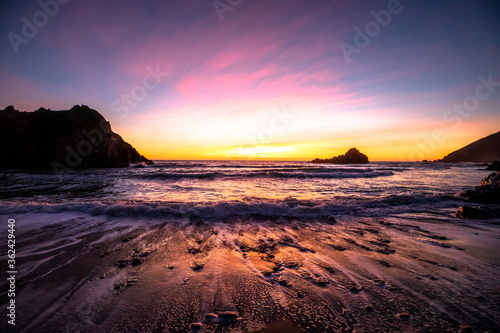 West coast sunset over the ocean reflecting off the water