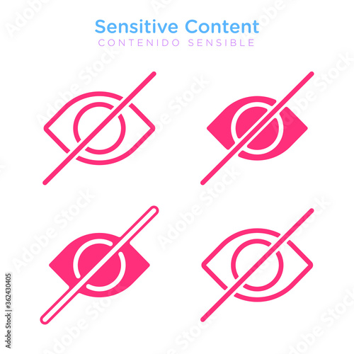 Eye. Caution. Icon for sensitive photo content or explicit video content, inappropriate content, internet safety concept, censored only adult 18 plus, attention Sign. Vector Illustration symbol.