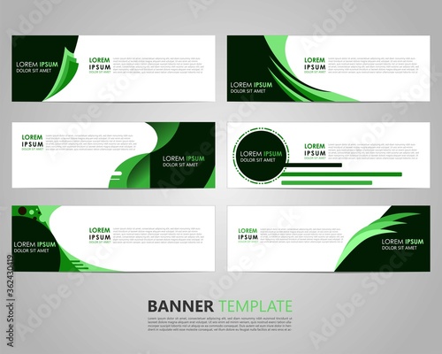 Set six Business Vector abstract green banner design template. Collection of web banner template. Abstract banner template. can used for header, footer, layout, letterhed, landing page