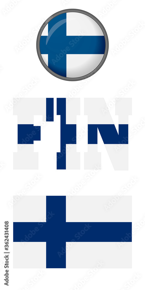 Finnish flag icons on a white background. Vector image: flag of Finland, the button and the abbreviation. You can use it to create a website, print brochures, booklets, flyers, and travel guides. Finnish flag icons on a white background. Vector image: flag of Finland, the button and the abbreviation. You can use it to create a website, print brochures, booklets, flyers, and travel guides.