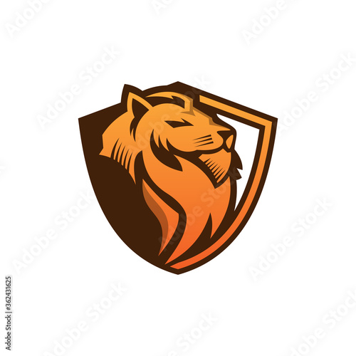 Fototapeta Naklejka Na Ścianę i Meble -  Lion Head Shield Logo Template, Lion Strong Logo Golden Royal Premium Elegant Design
